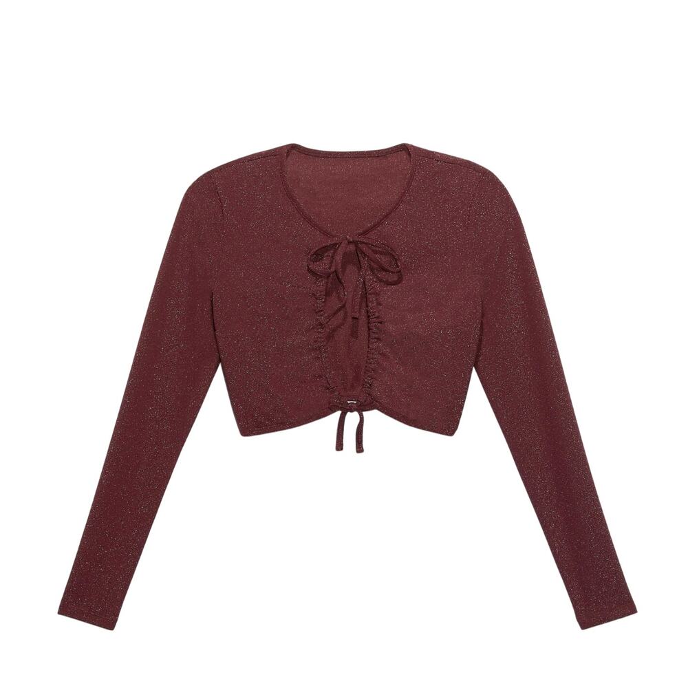 Savage X Fenty‎ Sleep & Shine Long-Sleeve Crop Tee Red Cocoa Sparkly Size 3X